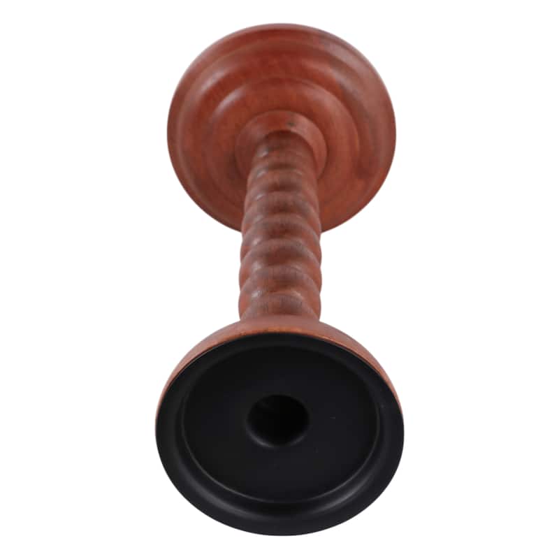 Wood Candle Holder Sculpted Round Base and Turned Detailing Accent