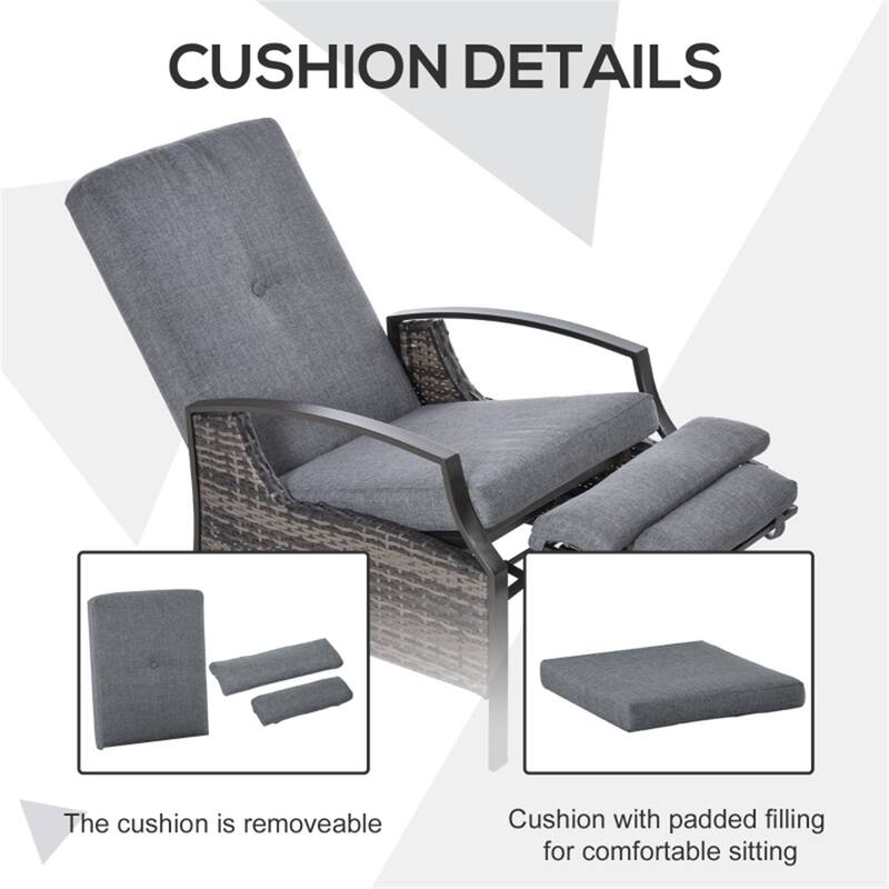 Outdoor Recliner Chair with Cushions Hand Woven PE Wicker Steel Frame Adjustable Three Position Patio Lounge Chair