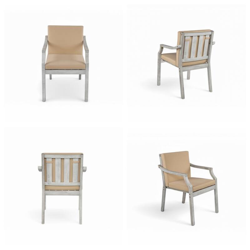 Outdoor Wood Dinning Set with Umbrella Hole and Removable Cushions