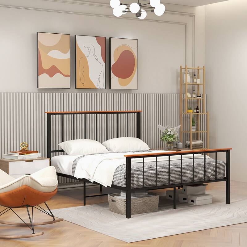 Gymax Full/Queen Size Metal Platform Bed Frame Mattress Foundation