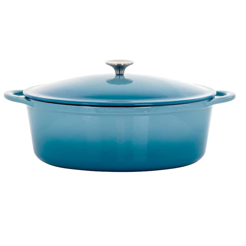 MegaChef 7 Qt Oval Cast Iron Casserole Dish w/ Ombre Enamel Coating