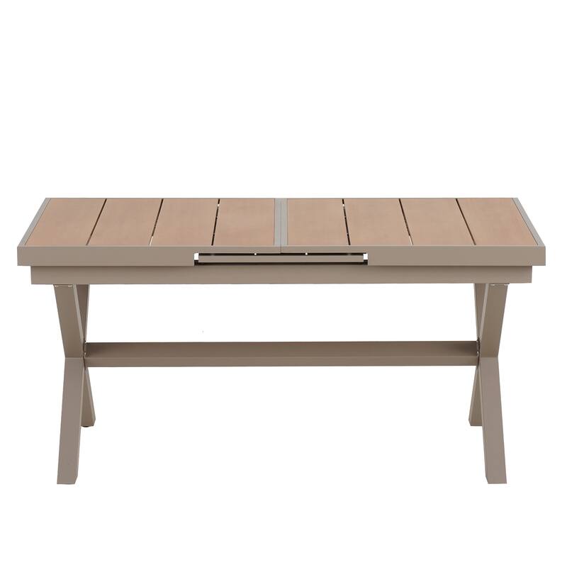 Outdoor Dining Set with 6 Chairs and X-Shaped Legs Extendable Table, Aluminum Patio Dining Table Set