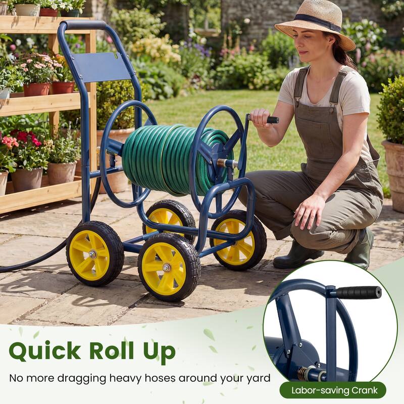 Gymax Garden Hose Reel Cart 4 Wheels 330 ft 5/8'' Large Capacity for