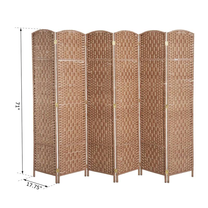 HomCom 6' Tall Wicker Weave Six Panel Room Divider Privacy Screen - Natural Blonde Wood