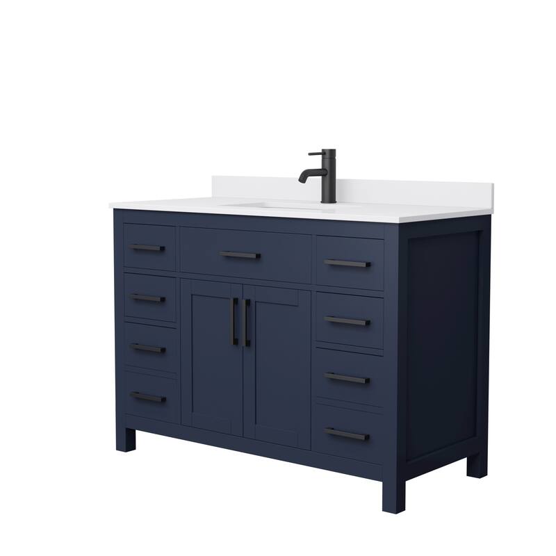 Beckett 48 Inch Single Vanity, Cultured Marble Top - Dark Blue, Black Trim, White Cultured Marble Top