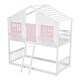 preview thumbnail 9 of 11, Twin over Twin House Bunk Bed with Roof , Window, Window Box, Door , with Safety Guardrails and Ladder, Pink/White