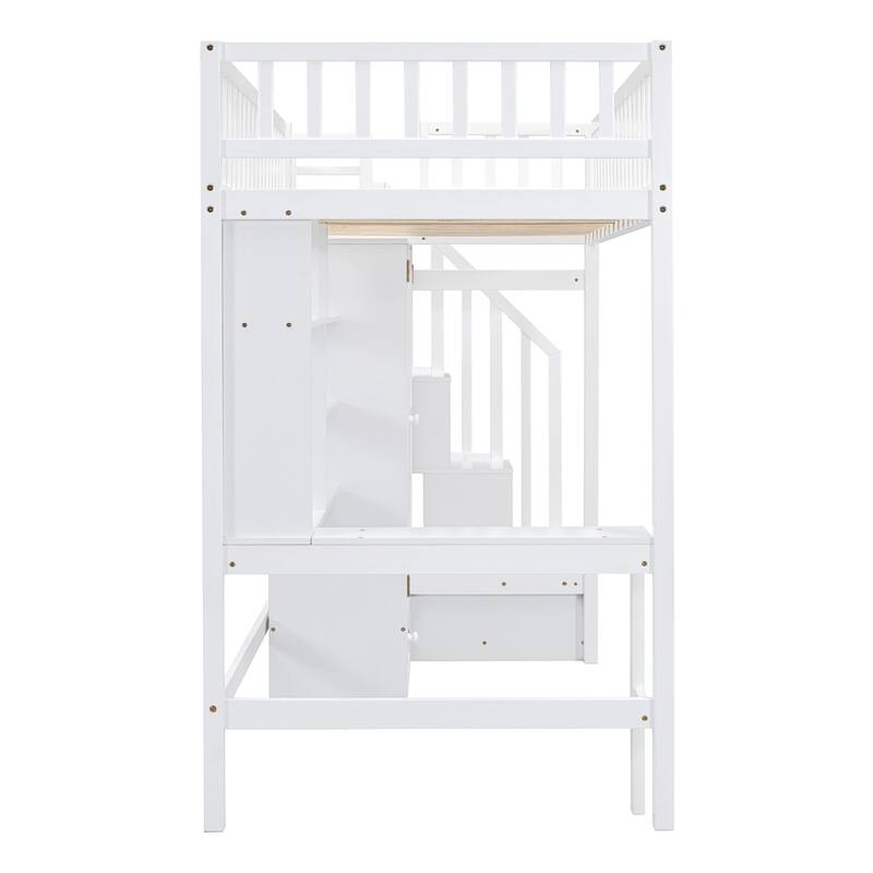 Twin size Loft Bed with Bookshelf,Drawers,Desk,and Wardrobe