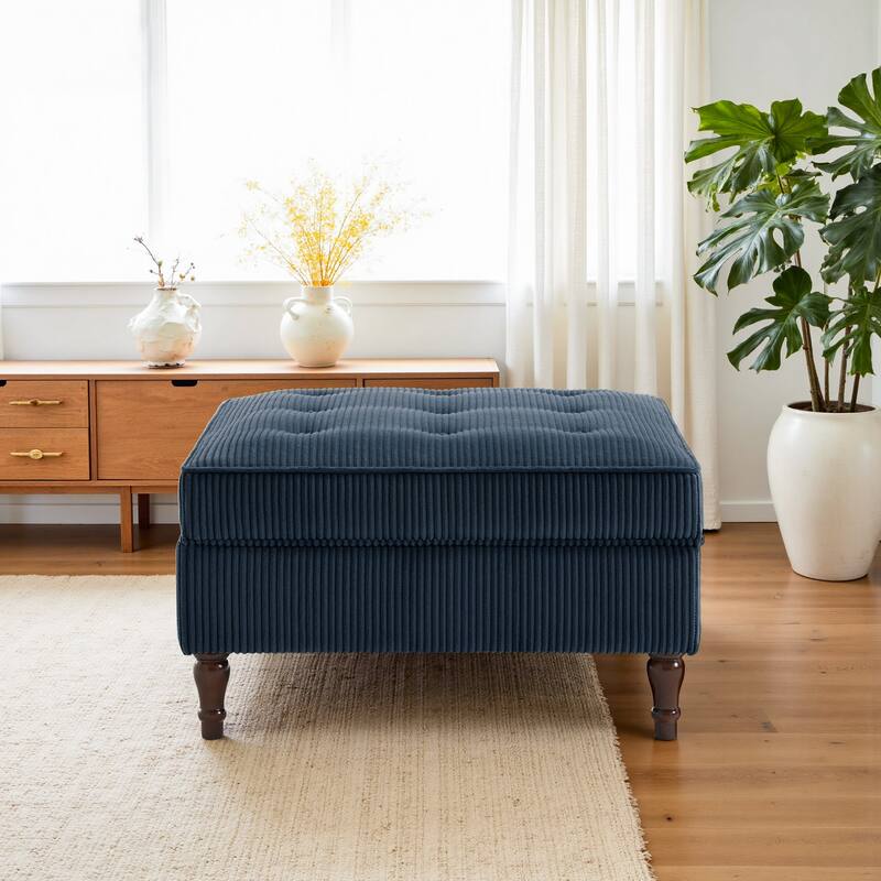 31.78" W Oversized Square Upholstered Storage Ottoman with Wooden Tray
