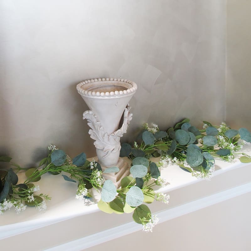 6ft Frosted Green Artificial Eucalyptus Baby's Breath Leaf Vine Hanging Plant Greenery Foliage Garland - 72" L x 5" W x 4" DP