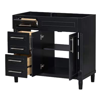 36'' Solid Wood Frame Bathroom Vanity without Sink, Freestanding Bathroom Storage Cabinet with 2 Drawers and Tip-Out Drawer