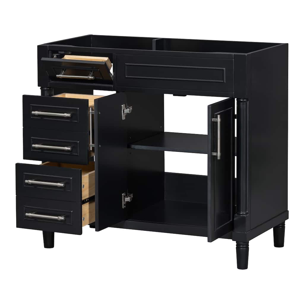 36'' Solid Wood Frame Bathroom Vanity without Sink, Freestanding Bathroom Storage Cabinet with 2 Drawers and Tip-Out Drawer