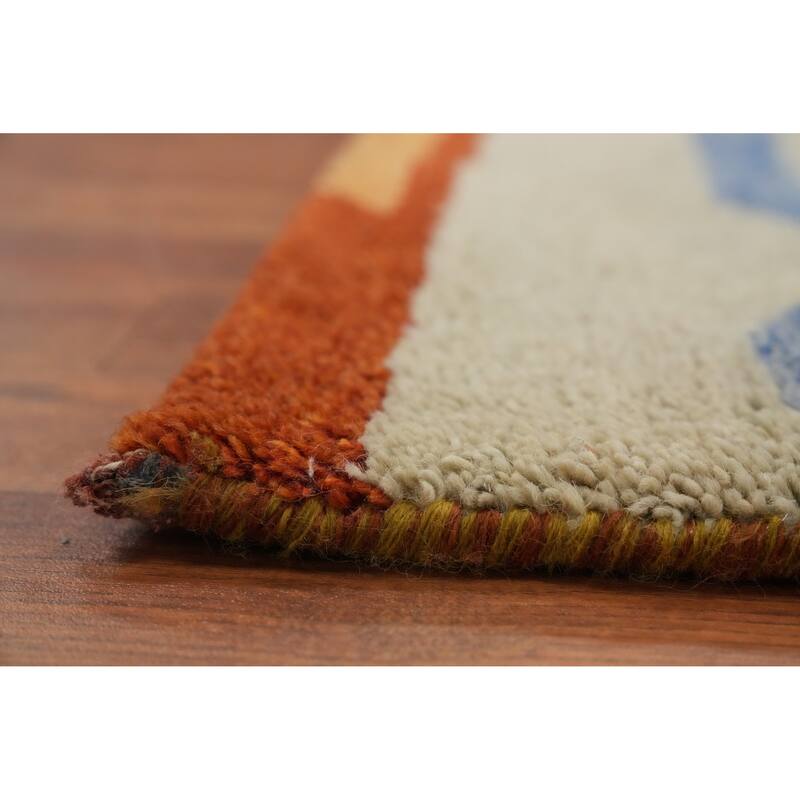 Hand Knotted Oriental 100% Wool Carpet Modern Bordered Oranges & Rust Gabbeh Area Rug - 9' 9'' X 6' 5''