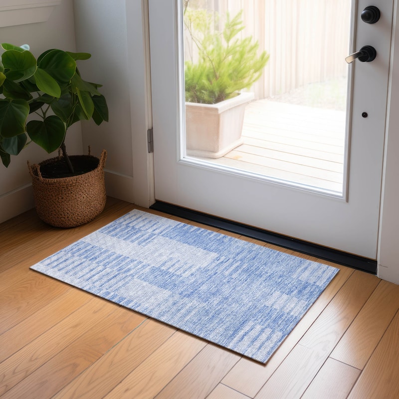 Machine Washable Indoor/ Outdoor Chantille Geometric Contemporary Rug - Blue - 1'8" x 2'6"