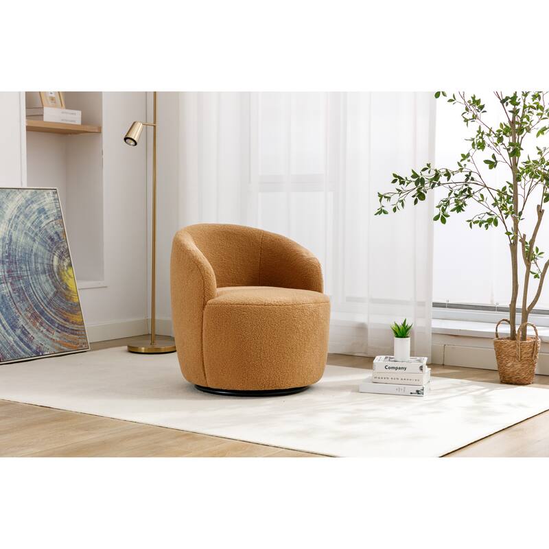 Wool Swivel Barrel Chair with 360° Rotation & Metal Base