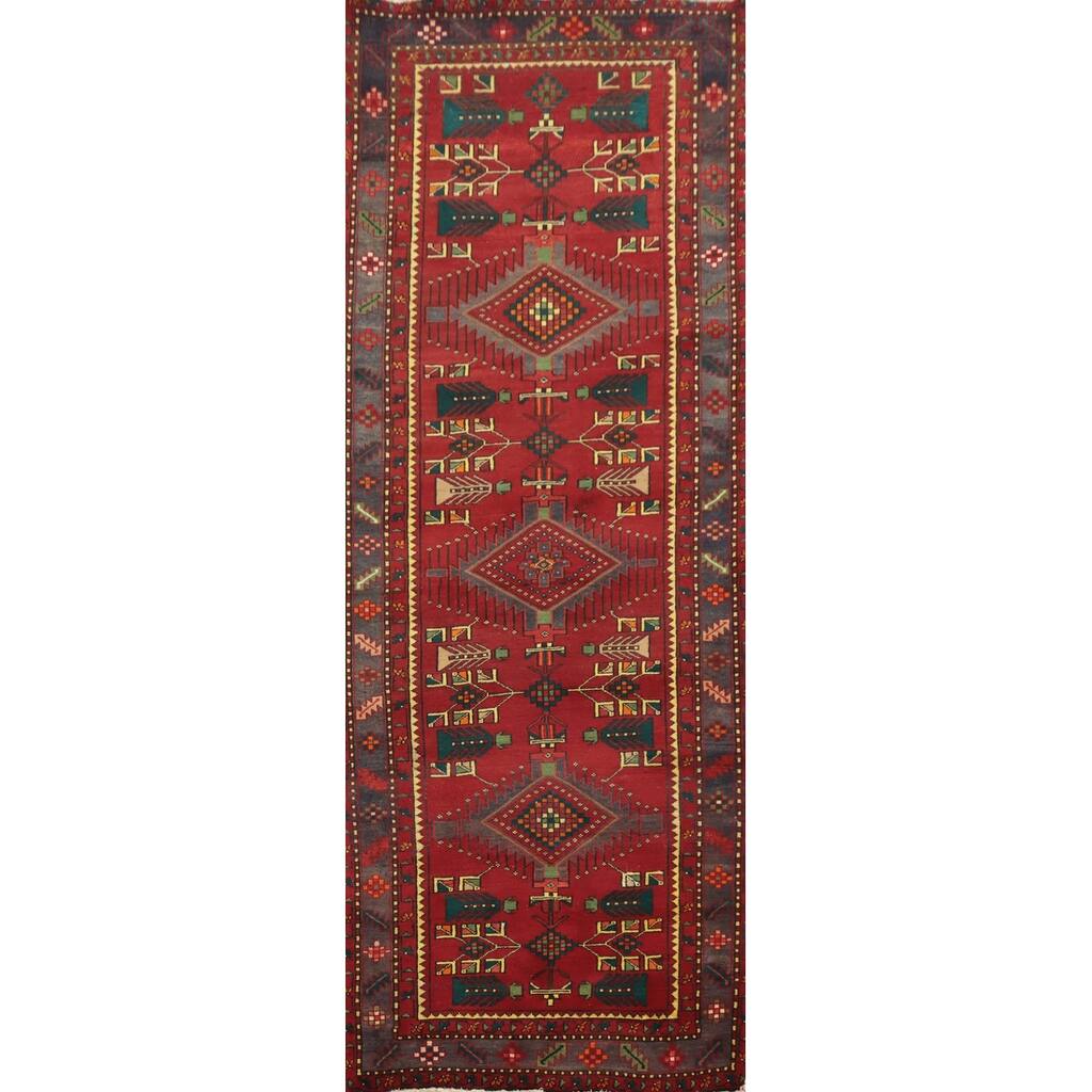 Hand Knotted Oriental 100% Wool Carpet Traditional Tribal Red Heriz Runner Rug - 10' 1'' X 3' 8''