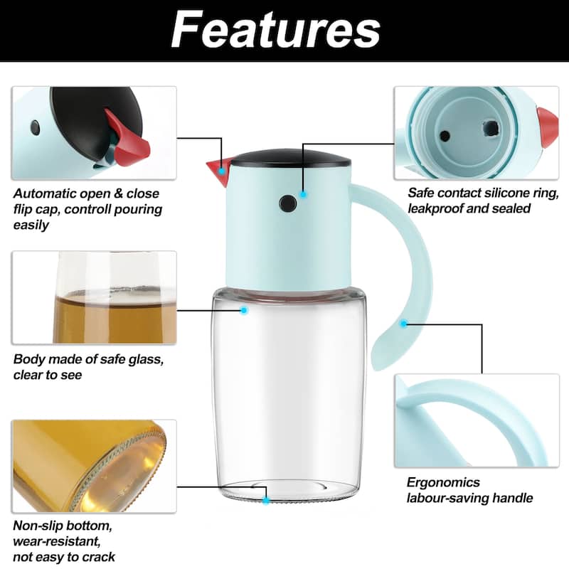 Olive Oil Dispenser Bottle, Auto Lid Pour Drip-Free Spout, Bird Look - Blue - 320ML - Blue - 320ML