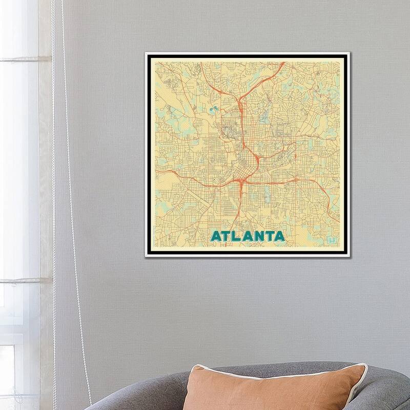 iCanvas "Atlanta Retro Urban Blueprint Map" by Hubert Roguski Framed Canvas Print