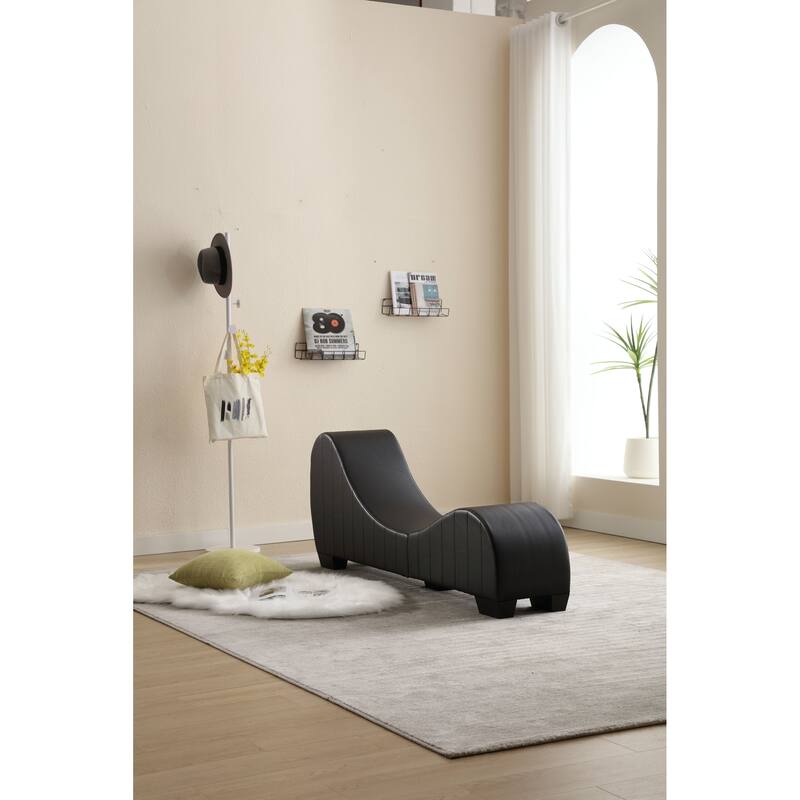 Black Modern 62.2" Chaise Longue Chair with Solid Wood Curved Frame for Stretching