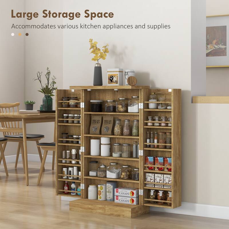 Modern Buffet Kitchen Pantry Cabinet with Adjustable Shelves and Side Racks, Small Storage Organizer Cabinet with Doors