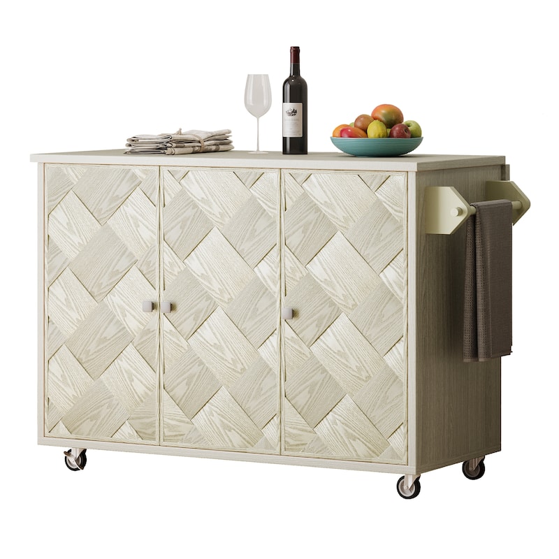 51.2"W Kitchen Island with Drop Leaf, Farmhouse Kitchen Island on Wheels with Internal Storage Rack Rolling Kitchen Cart