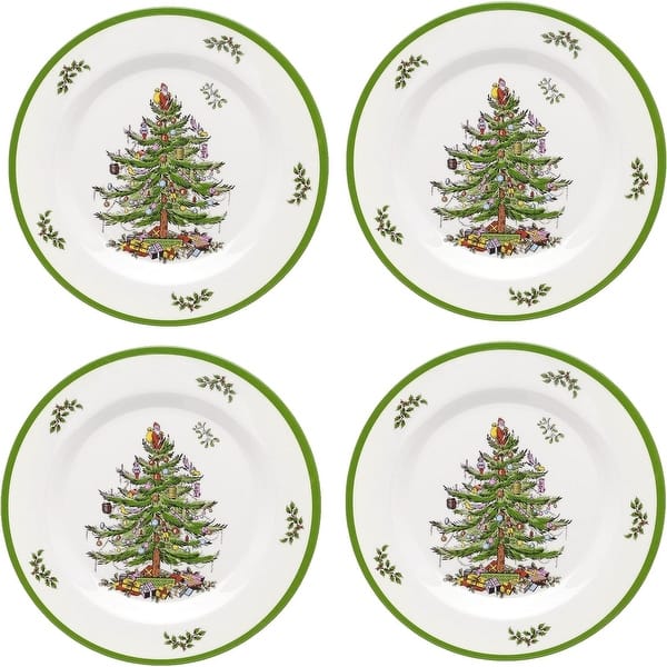 slide 2 of 7, Spode Set of 4 Christmas Tree Melamine Salad Plates - 8" D 8" D - Multicolored - 4 Piece