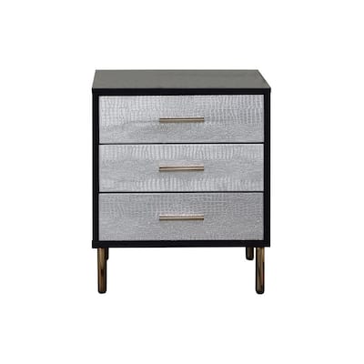 19 Inch Glamorous Style Nightstand, 3 Drawers