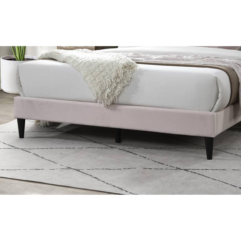 Modern Light Pink Velvet Upholstered Queen Size Bed with Geometric Headboard
