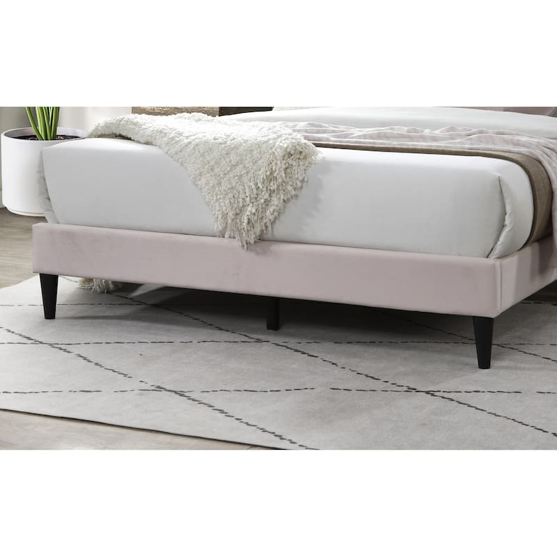 Queen Size Velvet Upholstered Platform Bed with Geometric Stitched Headboard and Modern Platform Design