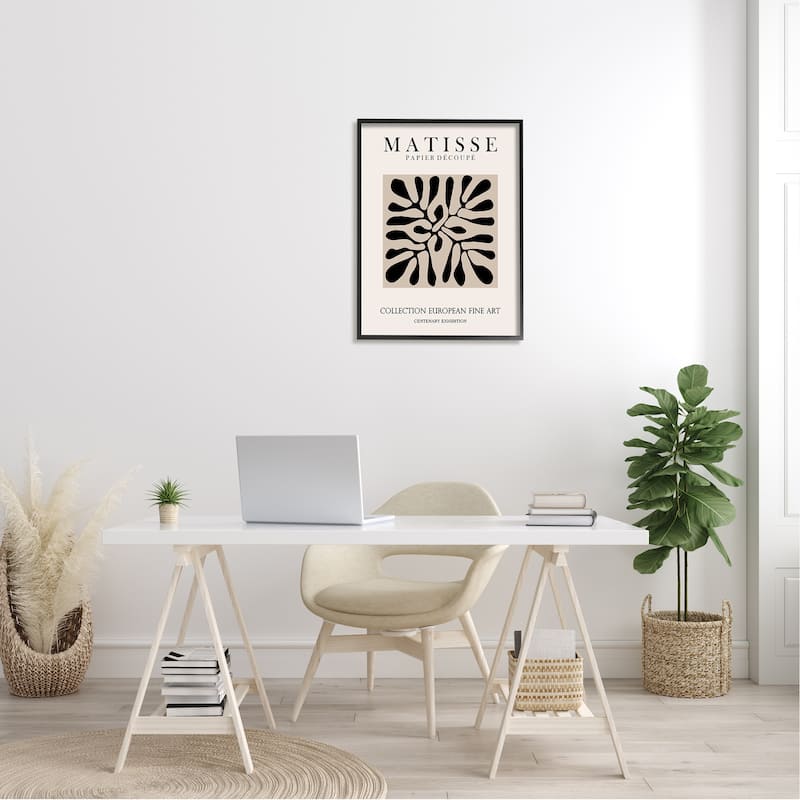 Stupell Matisse Leaves Foliage Abstract Silhouette Exhibition Design Framed Wall Art - Off-White