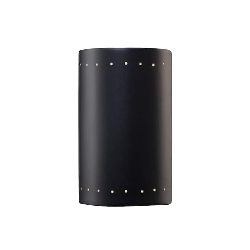 Justice Design Group Ambiance Small Cylinder w/ Perfs Carbon Matte Black Open Top & Bottom Wall Sconce