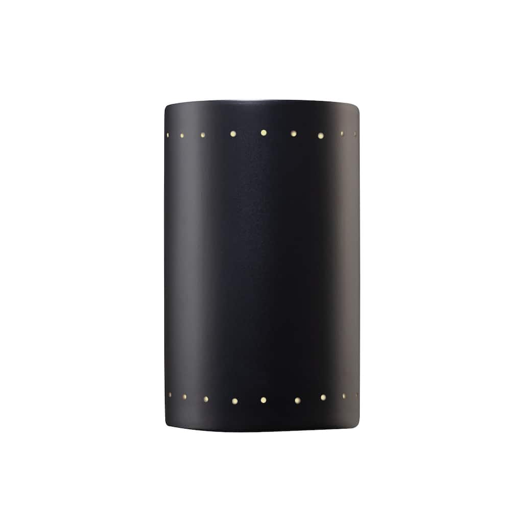 Justice Design Group Ambiance Small Cylinder w/ Perfs Carbon Matte Black Open Top & Bottom Wall Sconce