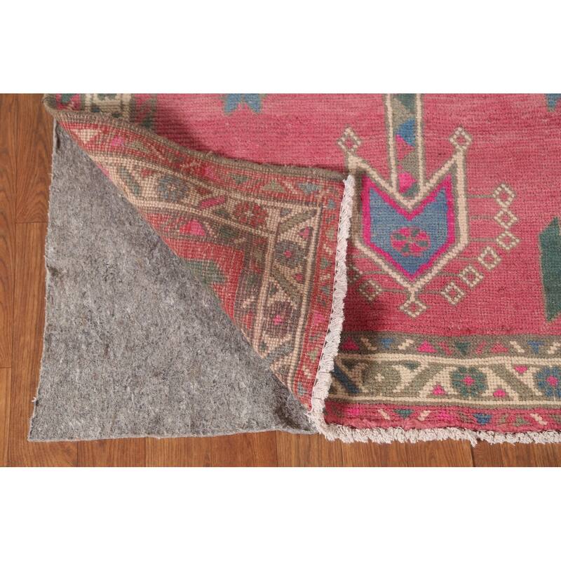 Pink Ardebil Persian Vintage Runner Rug Handmade Wool Carpet - 3'5"x 12'4"