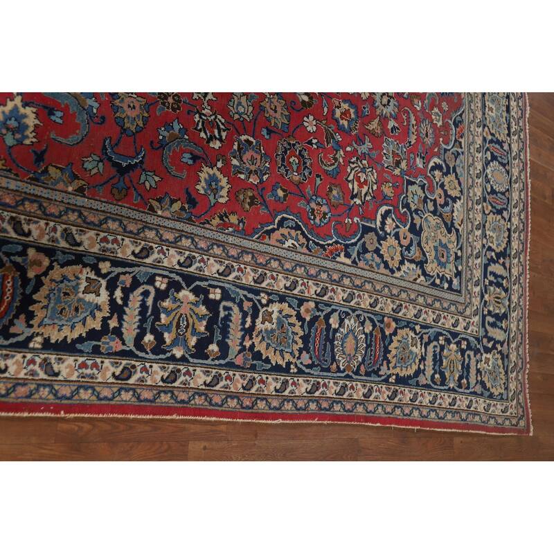 Signed Mashad Vintage Persian Area Rug Handmade Wool Carpet - 8'3" x 11'3"