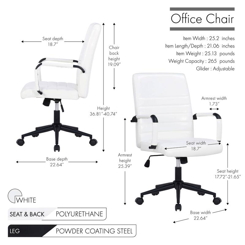 Porthos Home Francis Swivel Office Chair, PU Leather, Roller Wheels