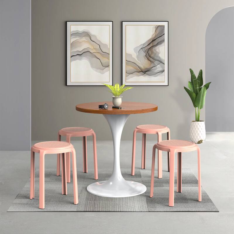 Tresse All-Weather Round Stackable Dining Stool with Wicker-Style Seat for Indoor, Outdoor, Patio, and Kitchen Set of 2