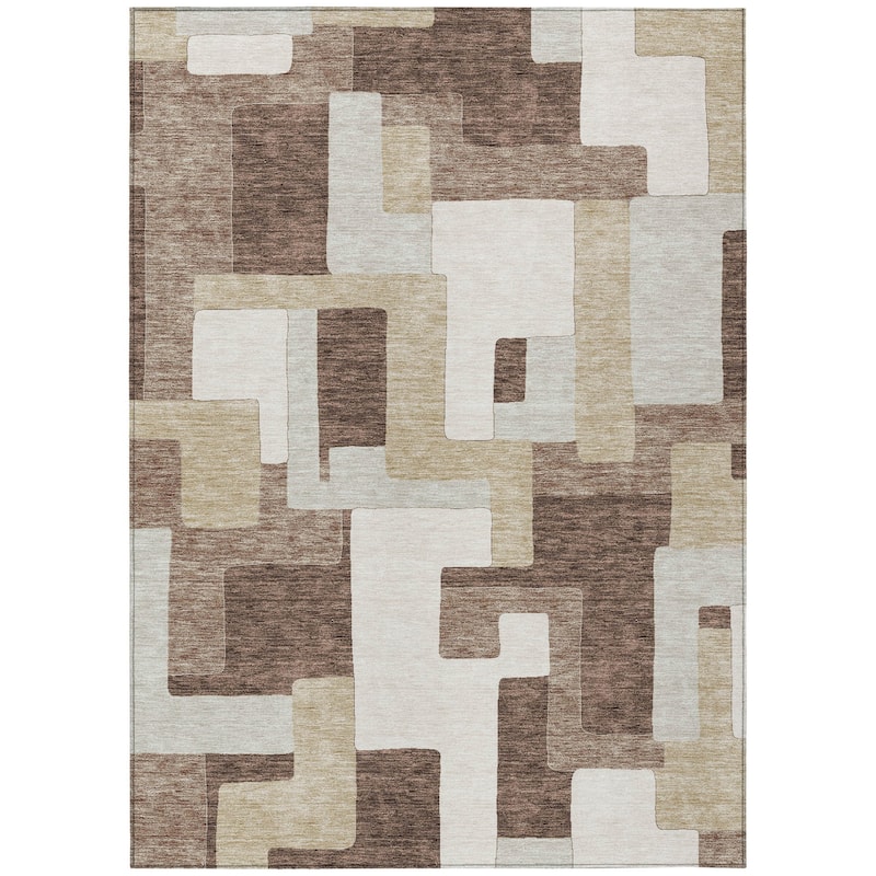 HomeRoots Geometric Transitional Rectangle Outdoor Rug - Taupe/Brown/Ivory - 9' X 12'
