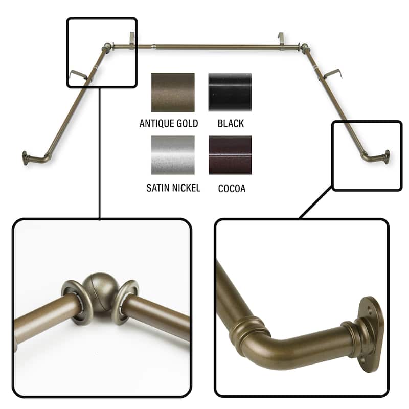 InStyleDesign 5/8 inch Blackout Bay Curtain Rod 20"-36", 38"-72"