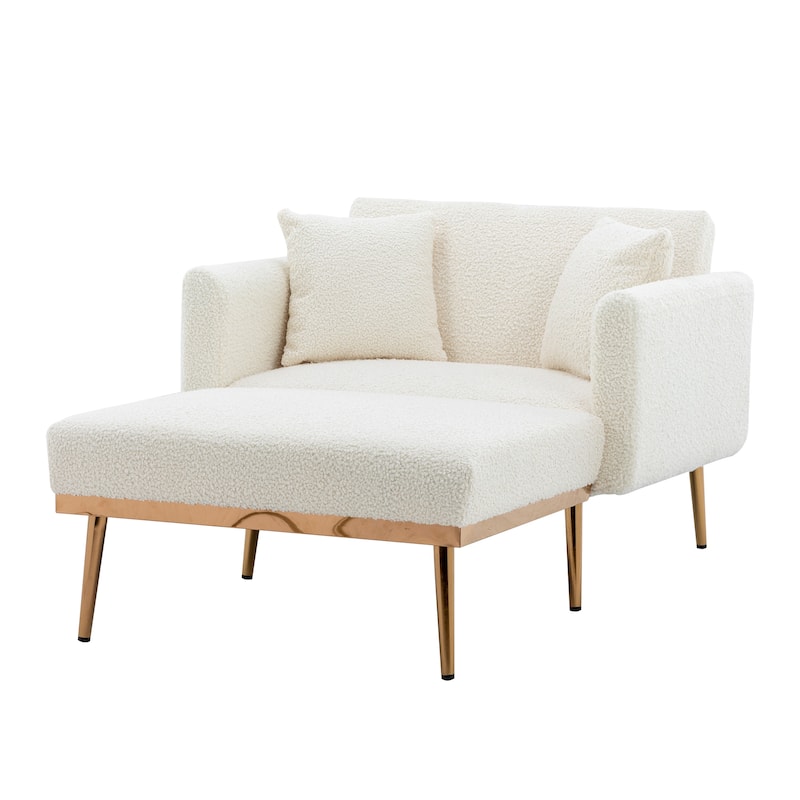 White Teddy Modern 62.2" Upholstered Chaise Lounge Chair with Iron Legs for Living Room