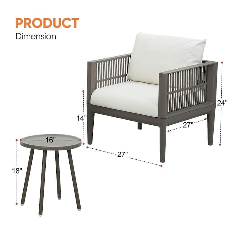 Werph 3 Pieces Patio Furniture Set, Outdoor Furniture Patio Set with Washable Cushions Balcony Furniture Patio Chairs Set