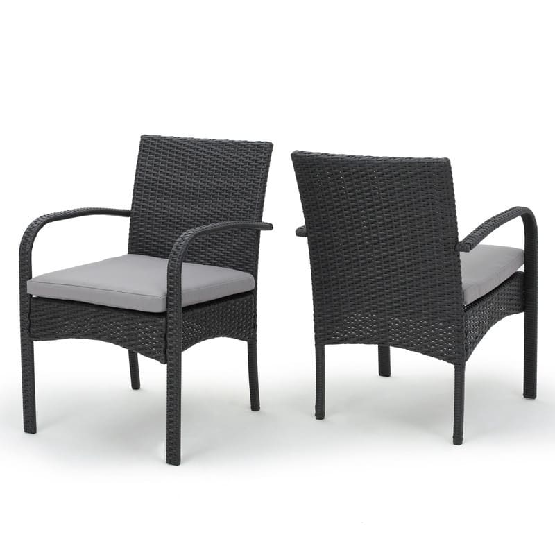2-Piece PE Wicker Outdoor Dining Chair Set with Cushions