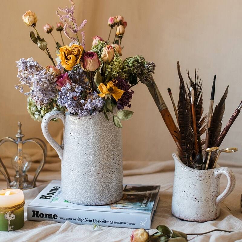 RusticReach Country Style Crackle Glaze Ceramic Vase Jar