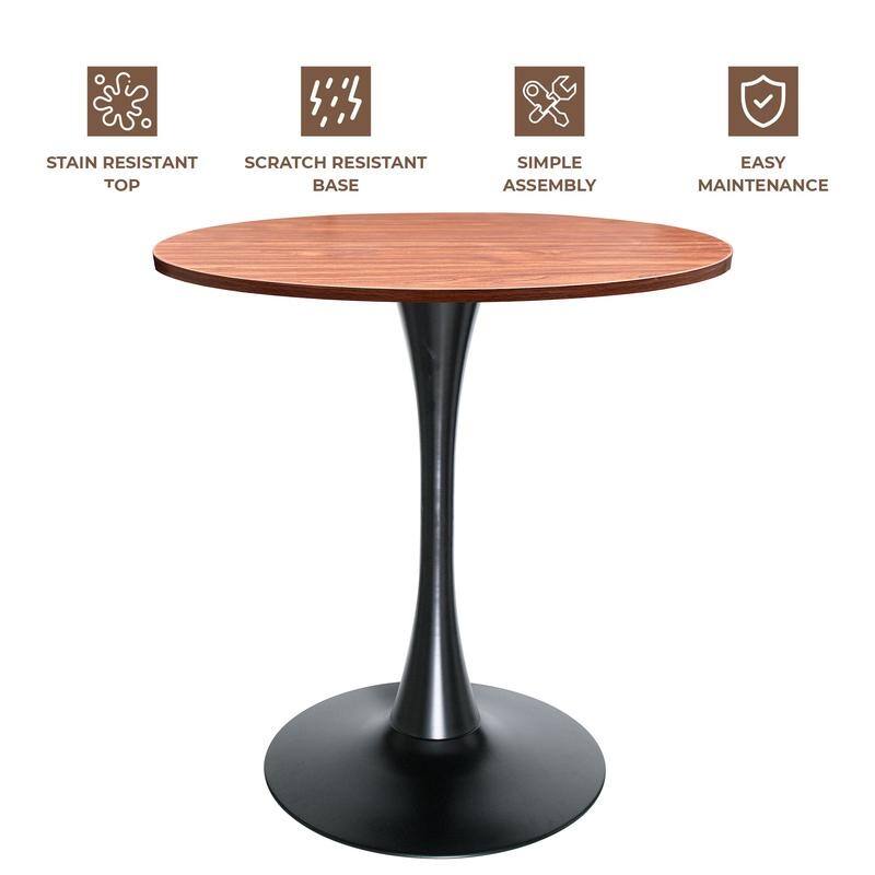 Bristol 27" Round Dining Table for 4, MDF Tabletop in Sleek Black Pedestal Base for Kitchen & Dining Room - 27.56"