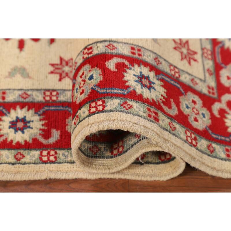 Kazak Foyer Rug Hand-Knotted Traditional Beige Wool Carpet - 2'10" x 3'10"