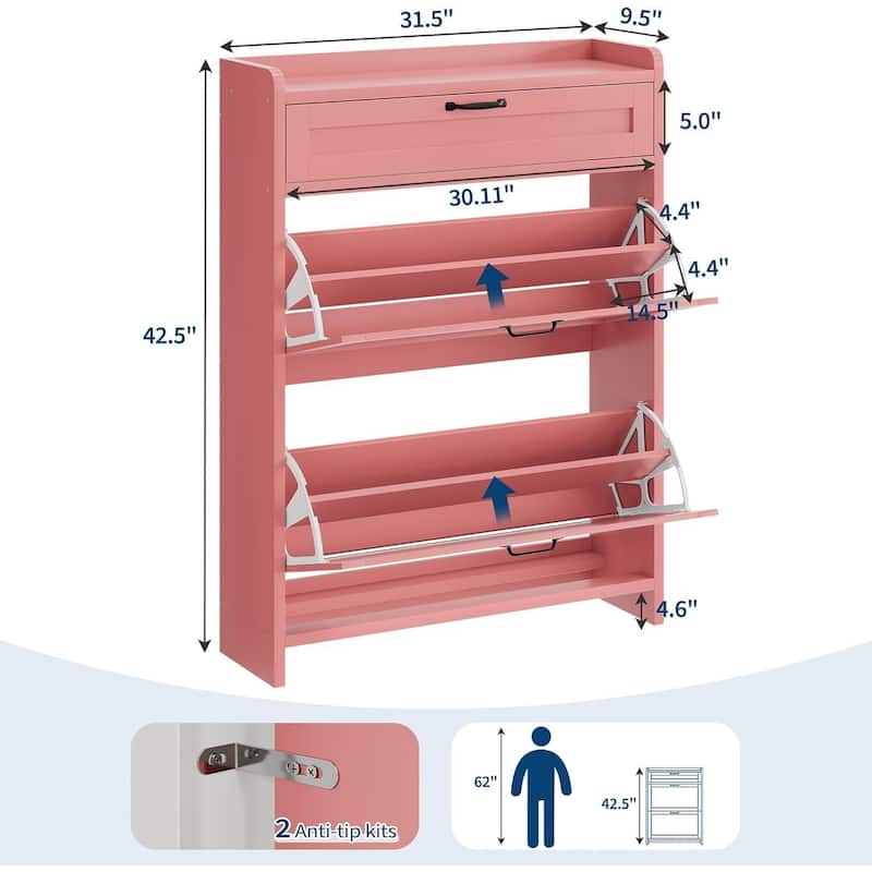 Freestanding Shoe Storage Cabinet Organizer with 2 Flip Drawers for Entryway Hallway Living Room
