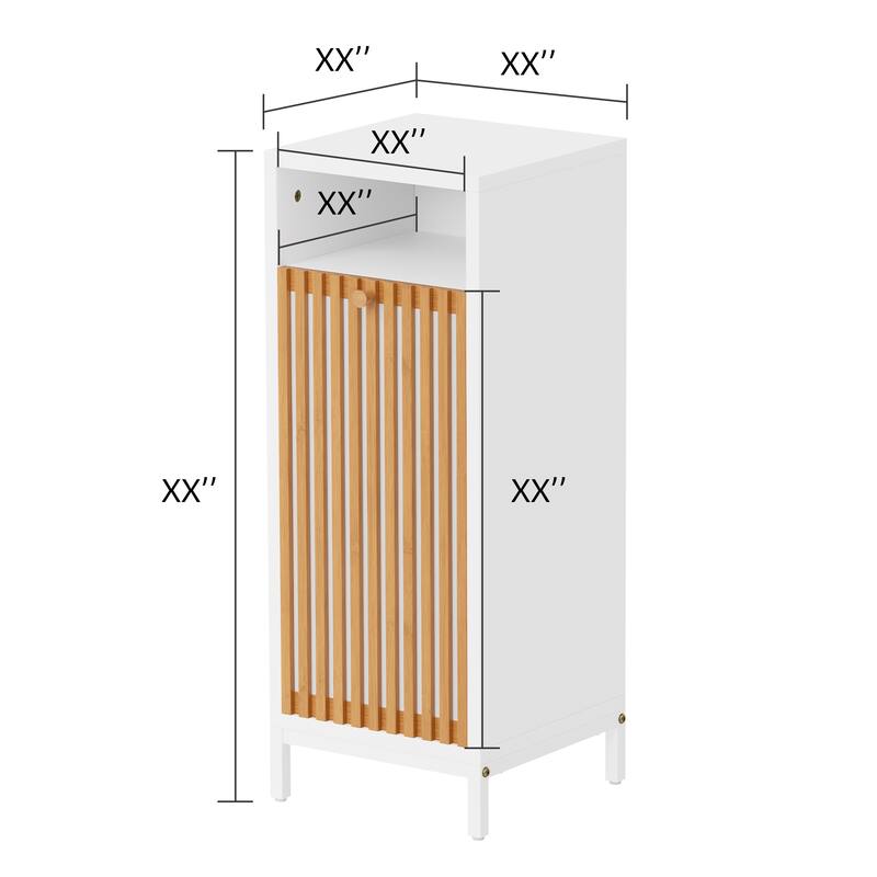 Bathroom Side Cabinet with Bamboo Front & Hamper - Natural/White