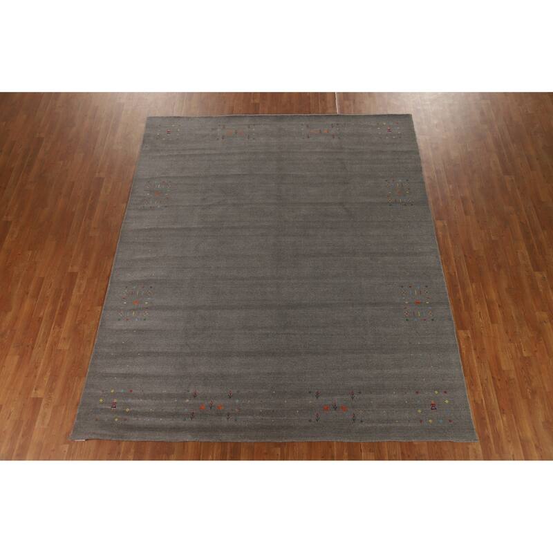 Hand Knotted Oriental 100% Wool Carpet Tribal Tribal Greys & Charcoal Gabbeh Area Rug - 10' 2'' X 8' 5''