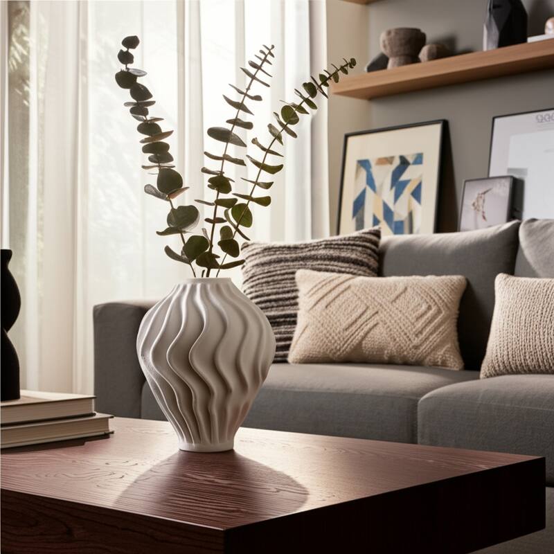Porcelain Sculptural Vase with Textured Wave Design Modern Form
