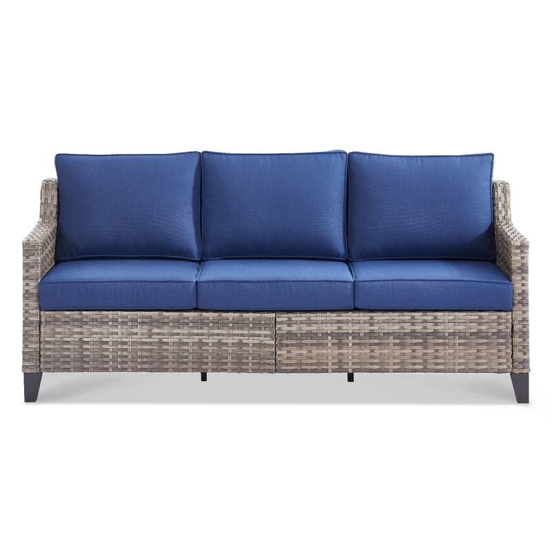 Glissia 3-Seat Handwoven Gray Wicker Patio Sofa with 4-Inch Thick Cushions