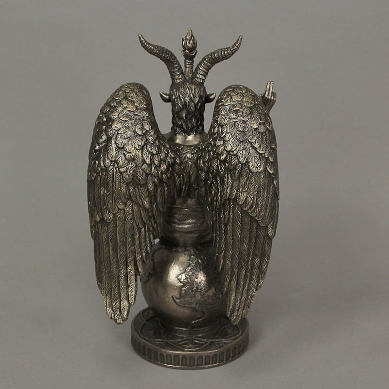 Baphomet Sabbatic Goat Idol Sitting On Globe Statue - 10 X 5.75 X 4.75 inches