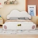preview thumbnail 2 of 12, Queen Size Cloud-Shaped Headboard Upholstered Platform Bed with Rounded Footboard and Convenient Pocket for Storage, Beige